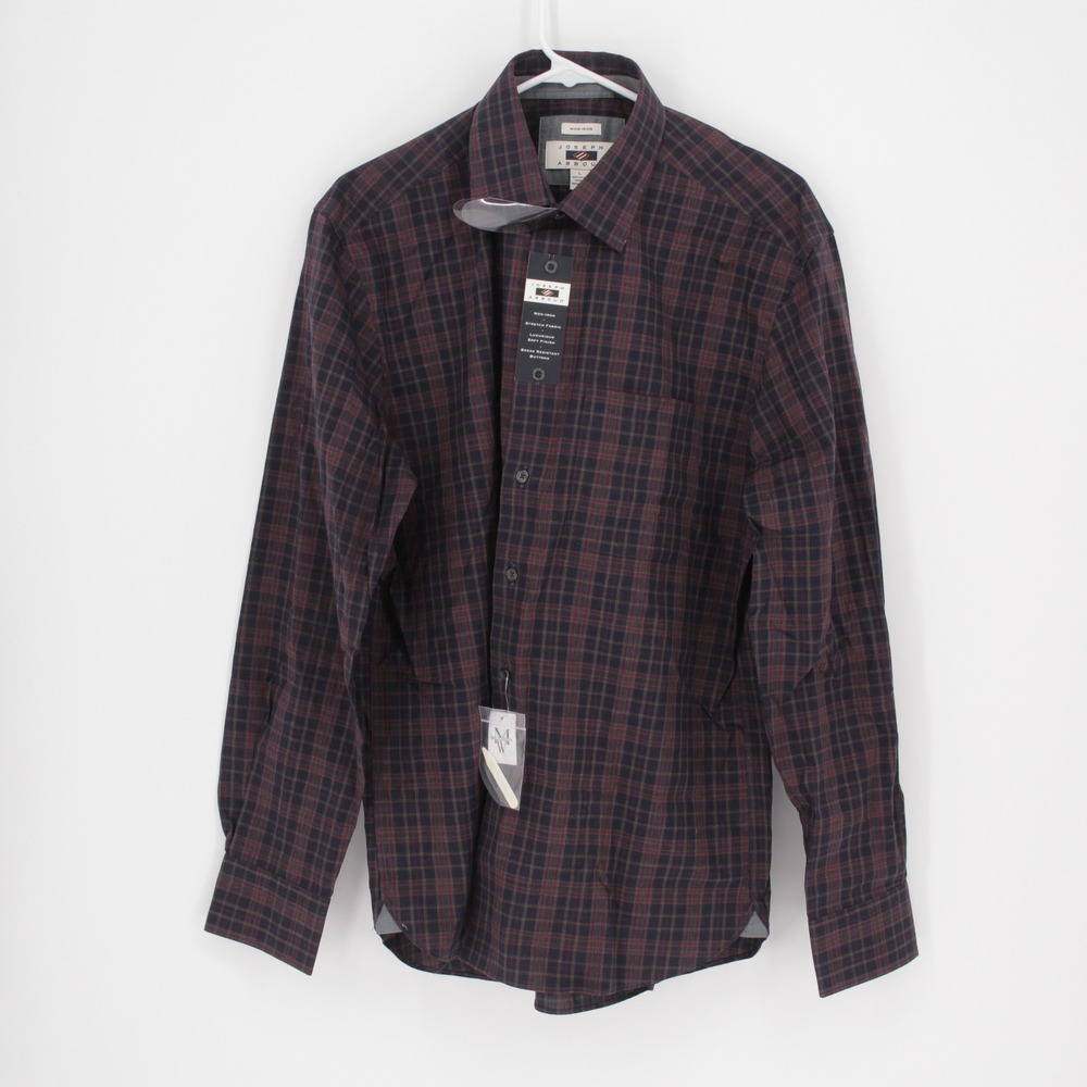 Joseph Abboud NWT Men's Maroon Plaid Non-Iron‎ Stretch Button Down Shirt Size L
